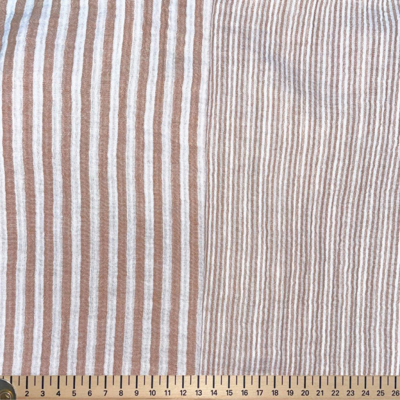 Garngefärbte Doppelgaze STRIPES Kamel / Cremeweiß